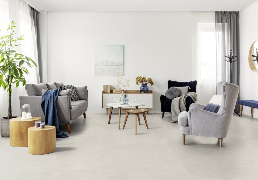 Gerflor Heller Boden Wohnzimmer Holztische