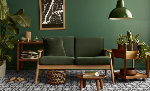 Gerflor Dekor Alma B&amp;W - Wohnzimmer Vintage Retro Grünes Sofa