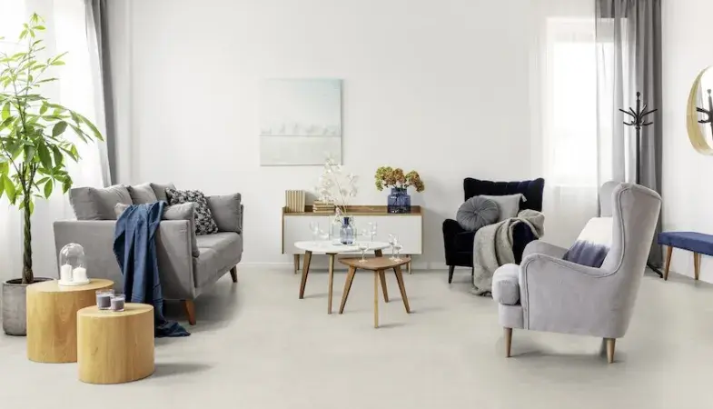 Gerflor Heller Boden Wohnzimmer Holztische